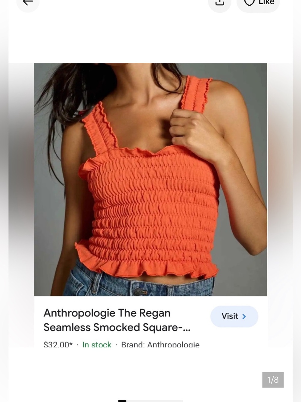 Anthropologie by Anthro Regan Smocked Cropped Square Neck Tank Top - Picture 3 of 12